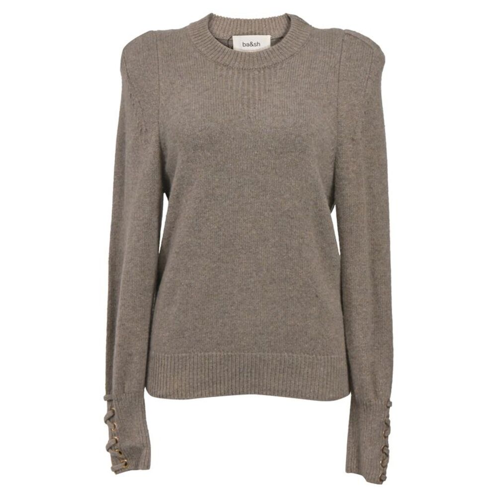 Ba&Sh Keane Crew Neck Knitted With Decorative Cuffs Sweater in Brown Wool